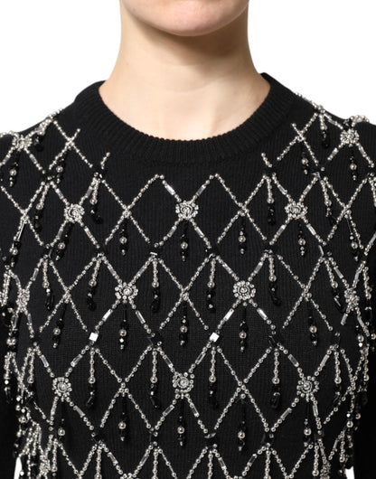 Top de manga larga de cachemira negra con adornos de Dolce & Gabbana