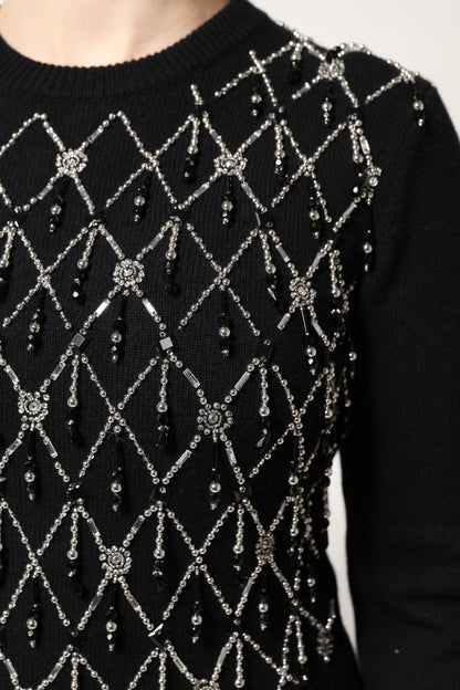 Top de manga larga de cachemira negra con adornos de Dolce & Gabbana
