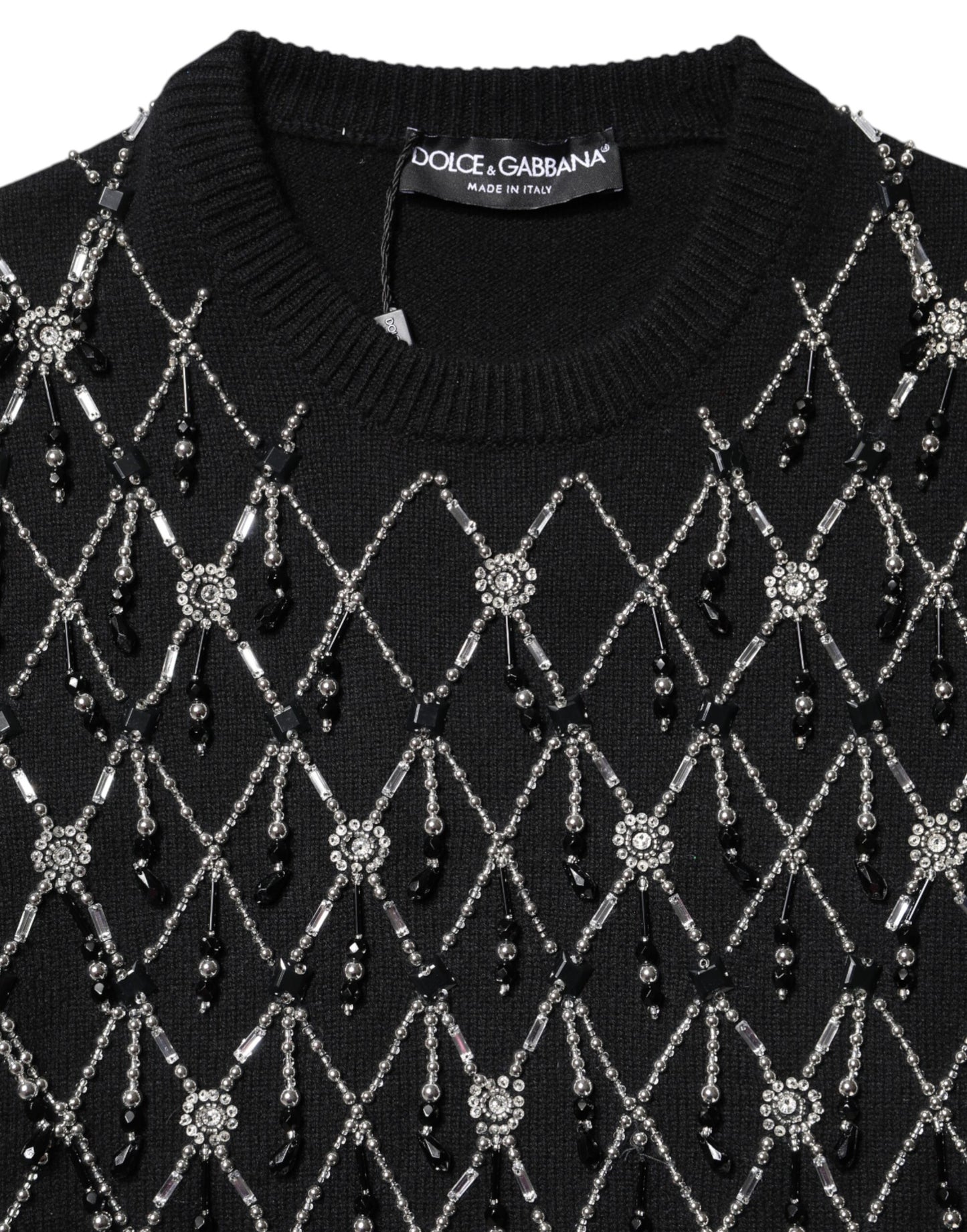 Top de manga larga de cachemira negra con adornos de Dolce & Gabbana