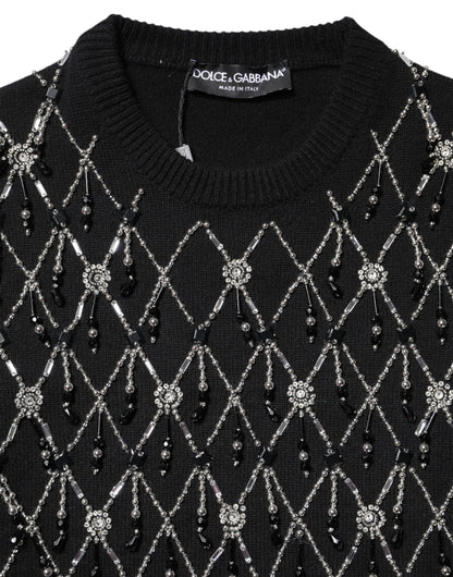 Top de manga larga de cachemira negra con adornos de Dolce & Gabbana