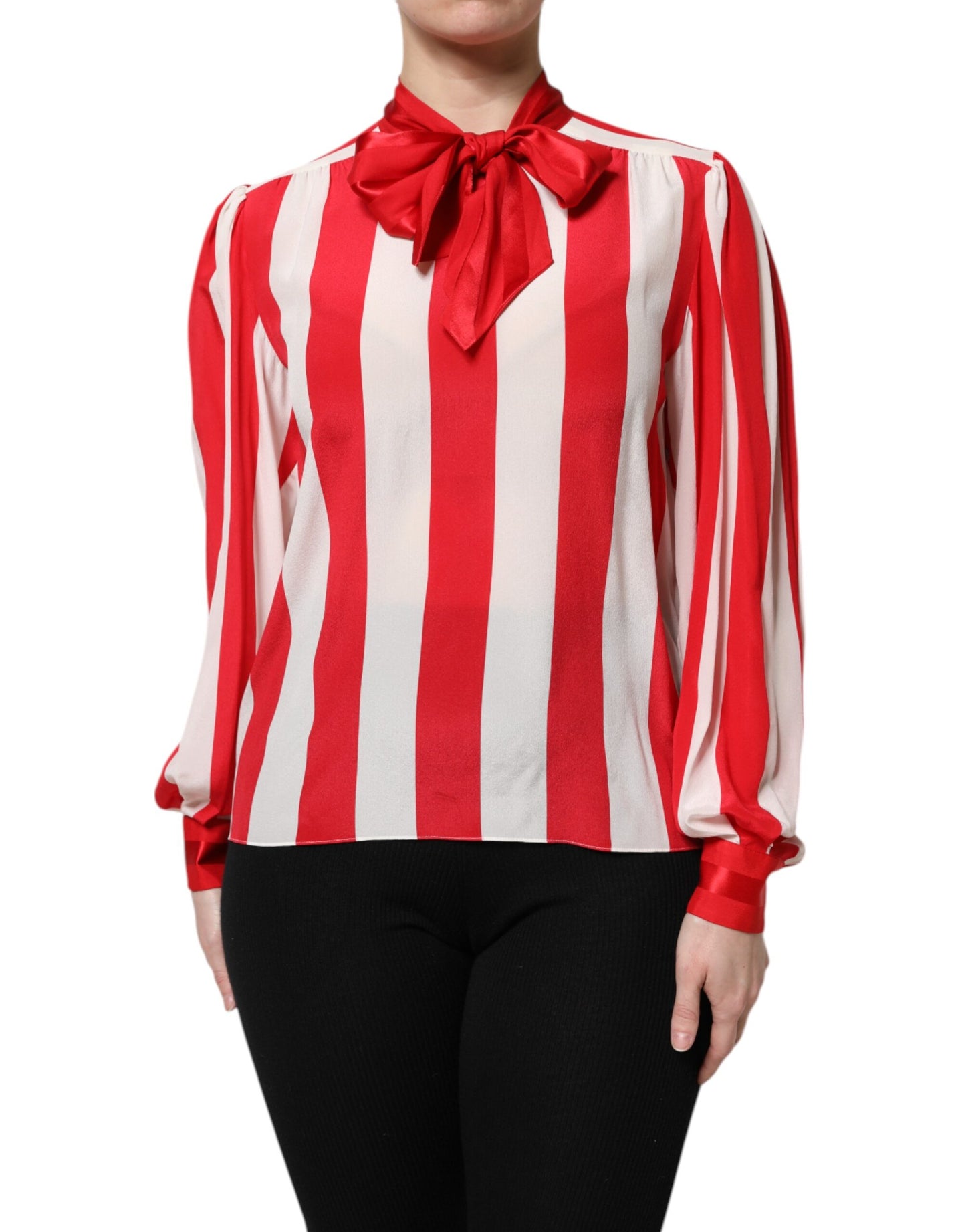 Dolce & Gabbana Blusa con cuello Ascot de rayas rojas y blancas