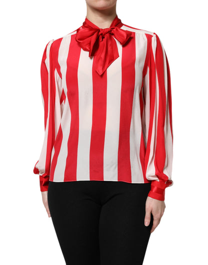 Dolce & Gabbana Blusa con cuello Ascot de rayas rojas y blancas