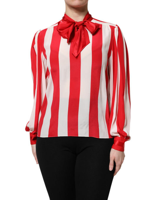 Dolce & Gabbana Blusa con cuello Ascot de rayas rojas y blancas
