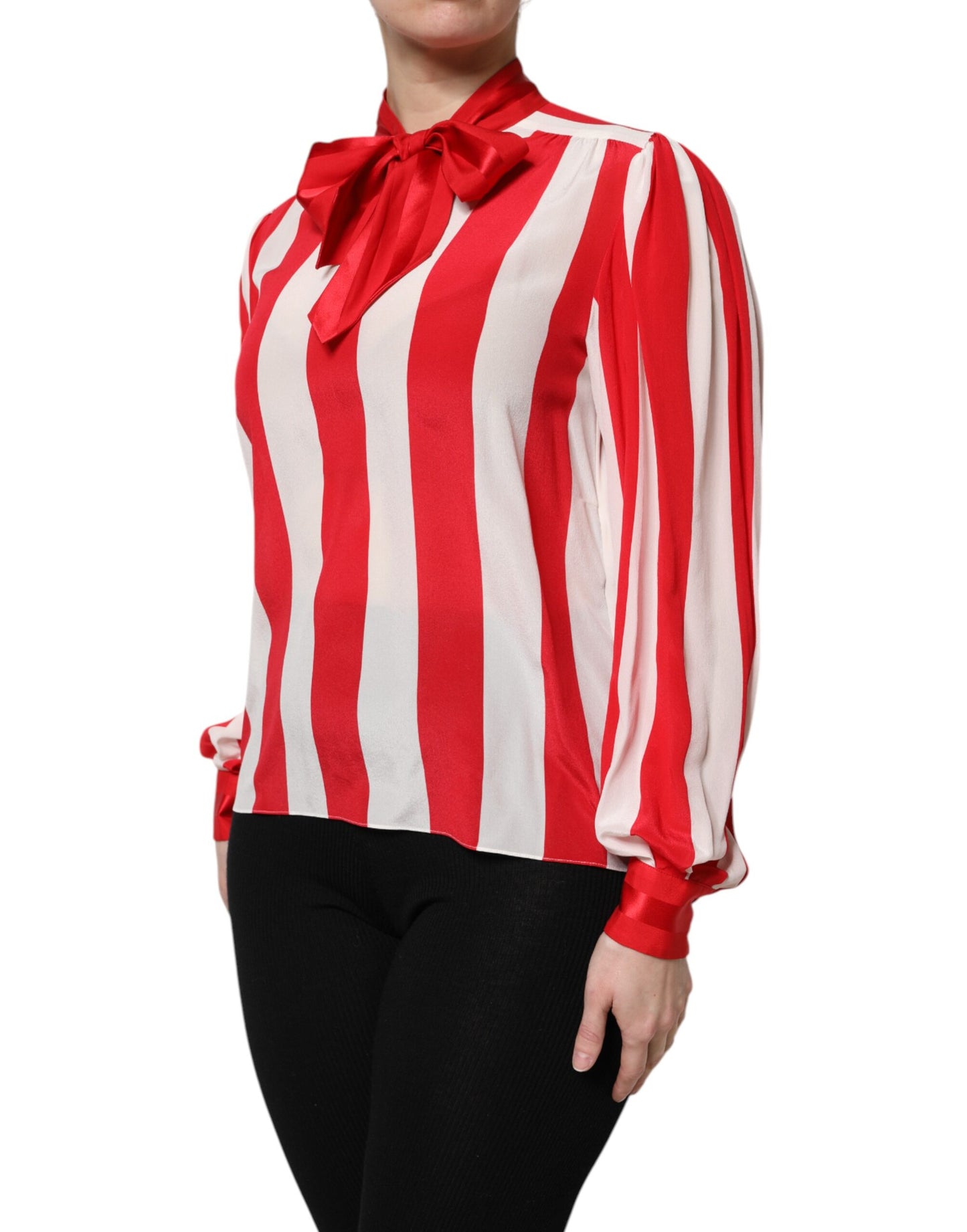 Dolce & Gabbana Blusa con cuello Ascot de rayas rojas y blancas