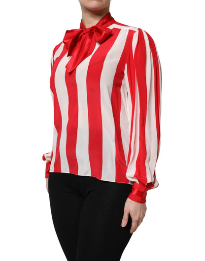 Dolce & Gabbana Blusa con cuello Ascot de rayas rojas y blancas