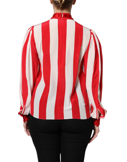 Dolce & Gabbana Blusa con cuello Ascot de rayas rojas y blancas