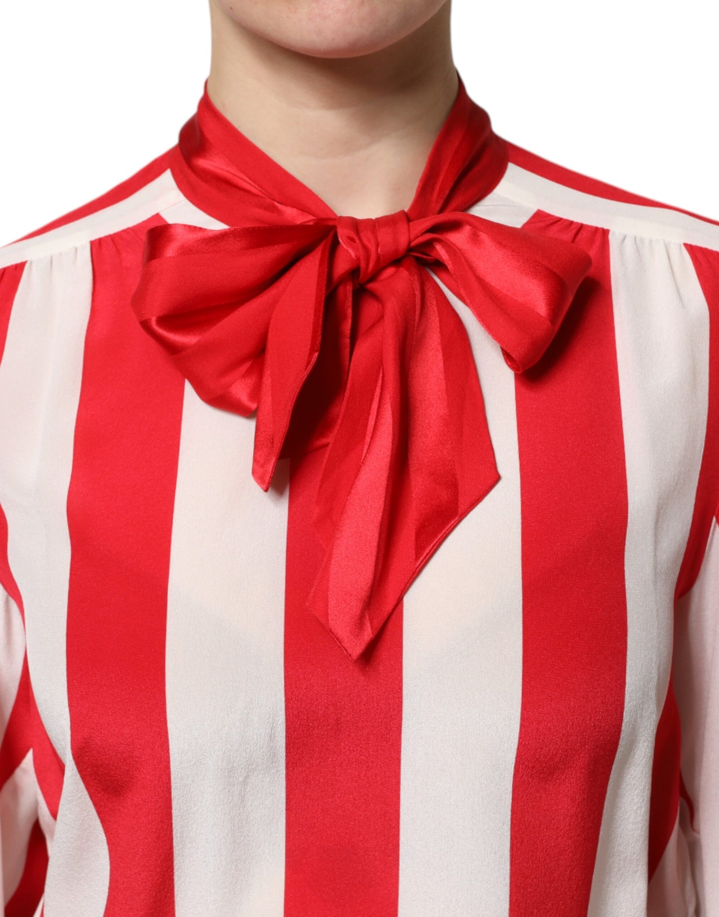 Dolce & Gabbana Blusa con cuello Ascot de rayas rojas y blancas