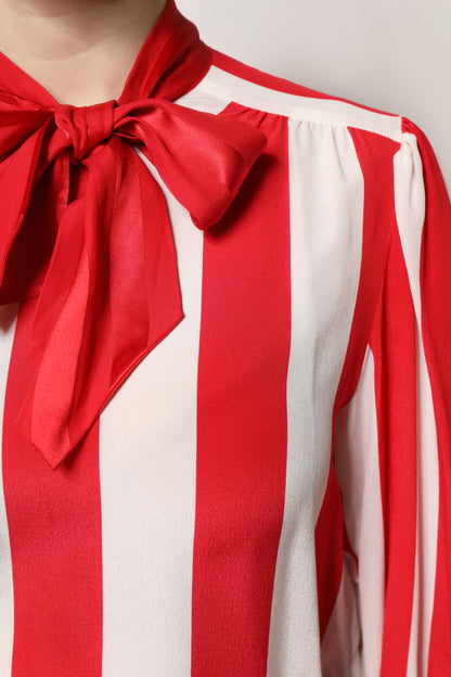 Dolce & Gabbana Blusa con cuello Ascot de rayas rojas y blancas