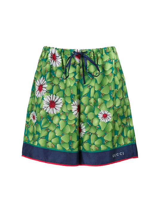 Shorts de seda Gucci con estampado floral verde