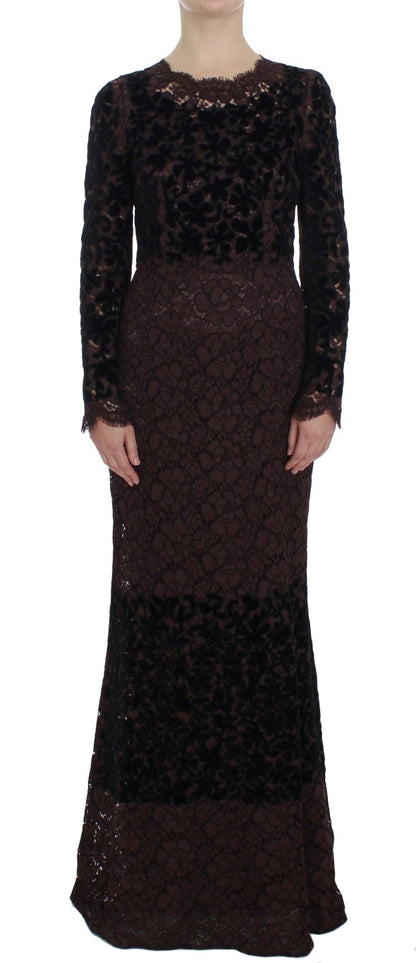 Vestido maxi Ricamo de encaje floral morado de Dolce & Gabbana