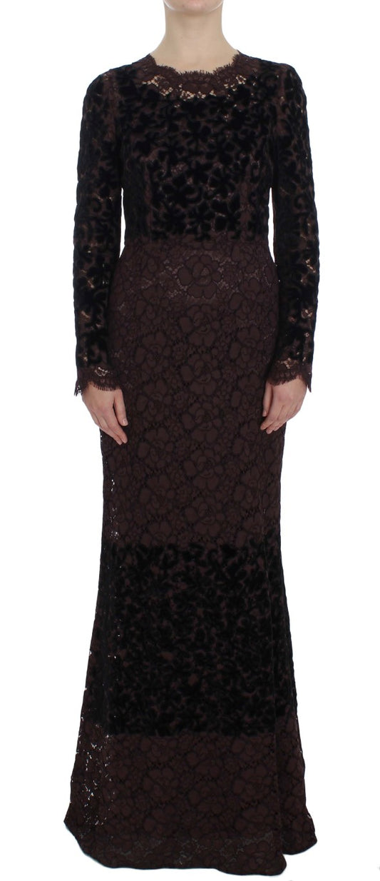 Vestido maxi Ricamo de encaje floral morado de Dolce & Gabbana