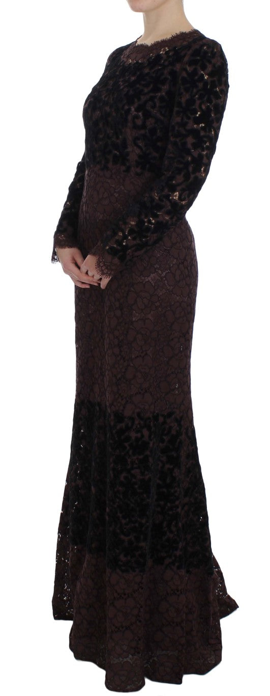 Vestido maxi Ricamo de encaje floral morado de Dolce & Gabbana