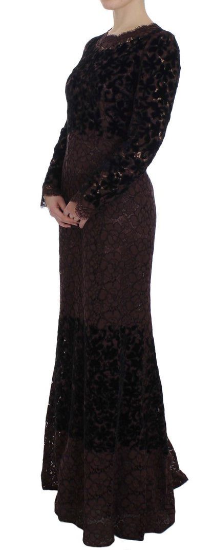 Vestido maxi Ricamo de encaje floral morado de Dolce & Gabbana