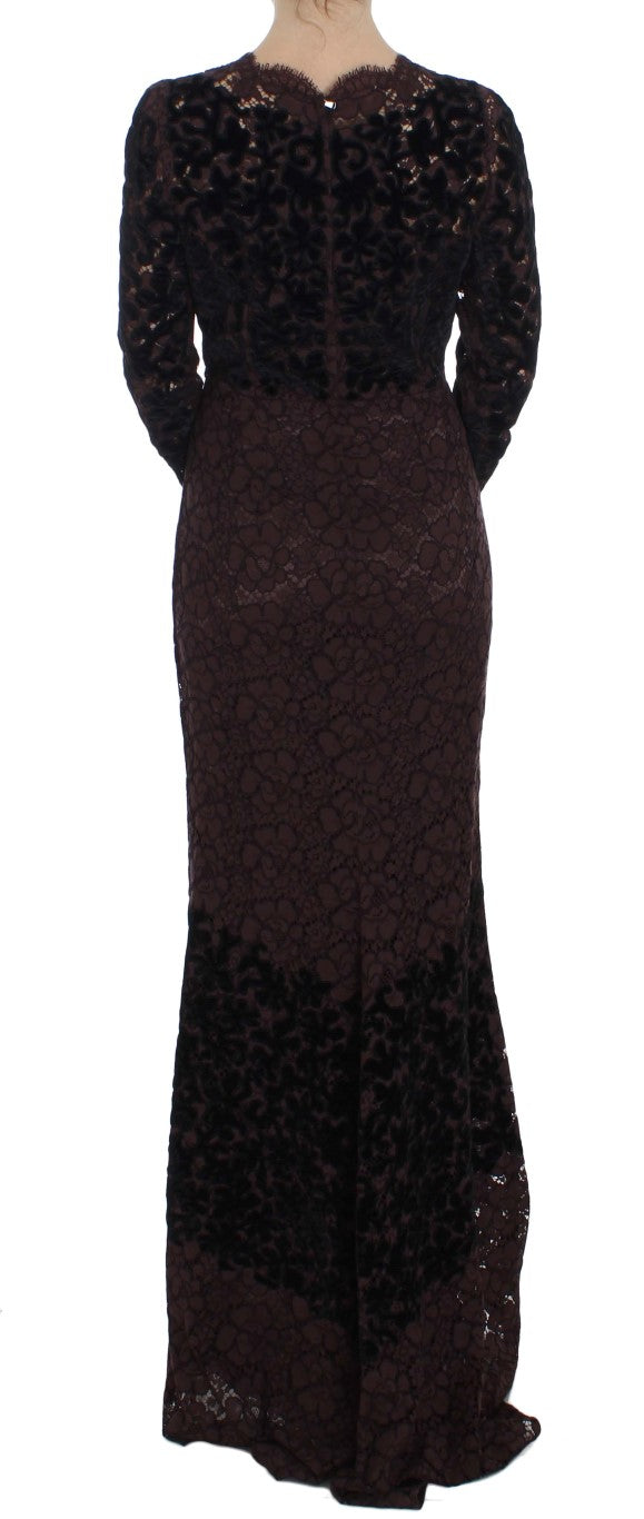 Vestido maxi Ricamo de encaje floral morado de Dolce & Gabbana