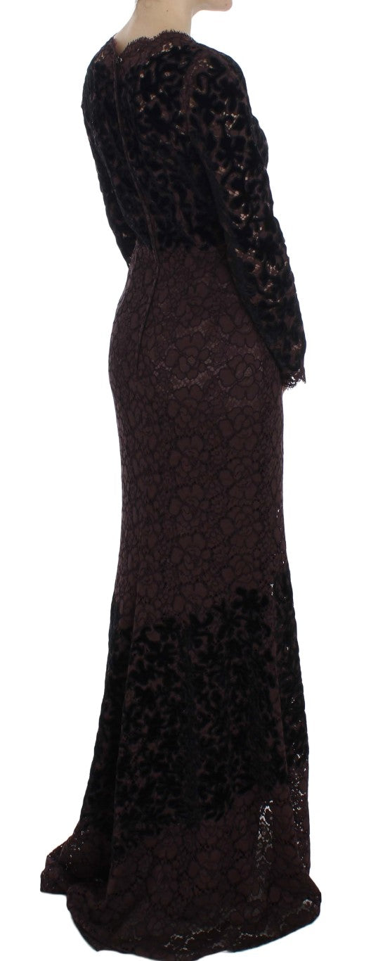 Vestido maxi Ricamo de encaje floral morado de Dolce & Gabbana
