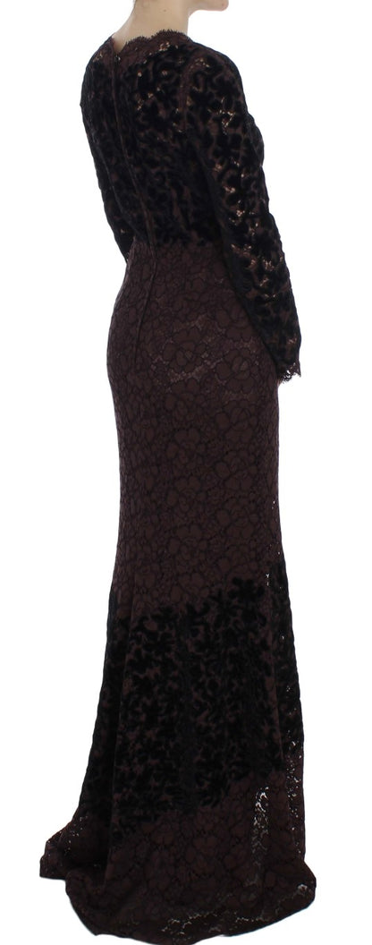 Vestido maxi Ricamo de encaje floral morado de Dolce & Gabbana