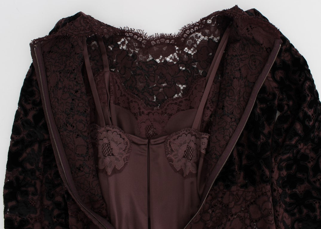 Vestido maxi Ricamo de encaje floral morado de Dolce & Gabbana
