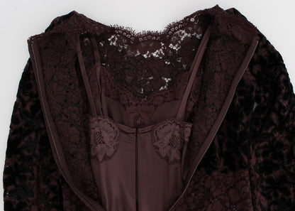 Vestido maxi Ricamo de encaje floral morado de Dolce & Gabbana