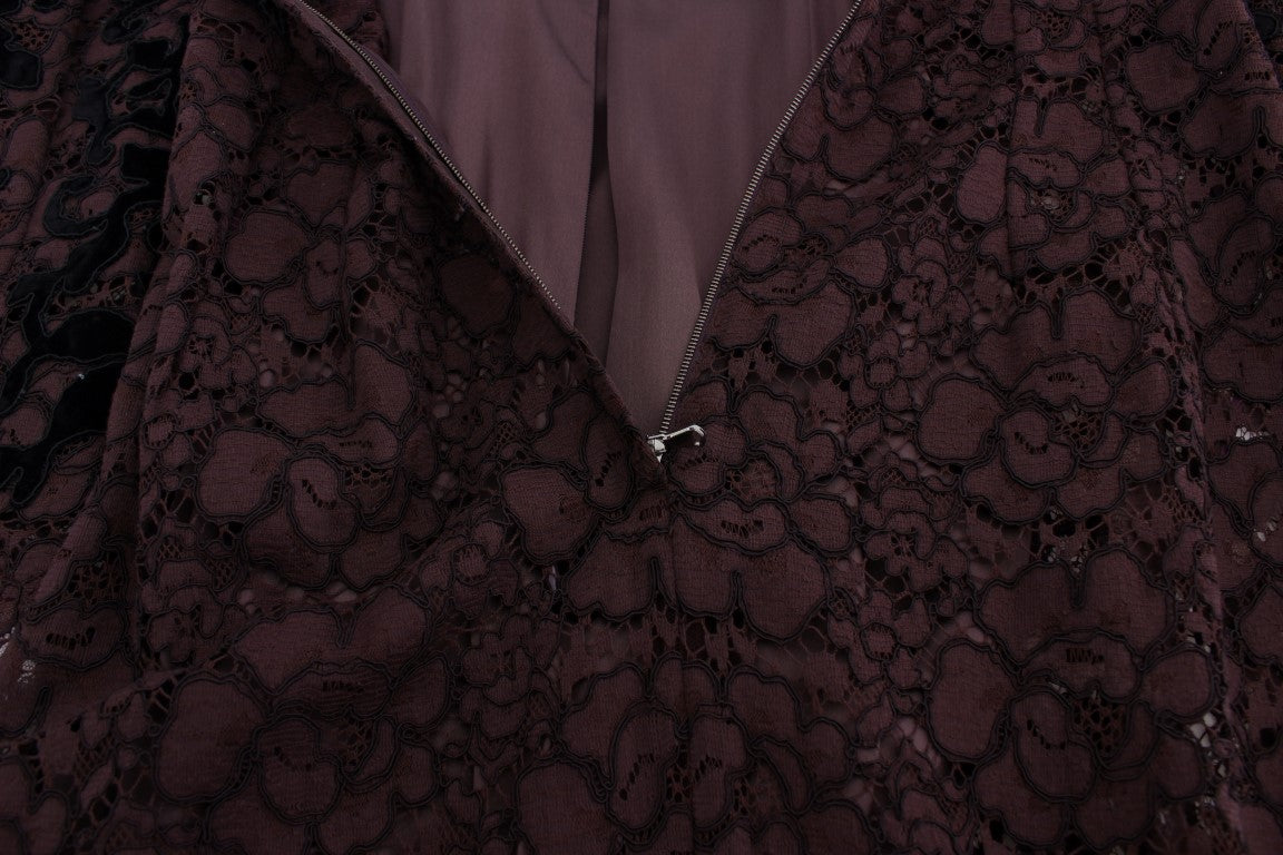Vestido maxi Ricamo de encaje floral morado de Dolce & Gabbana
