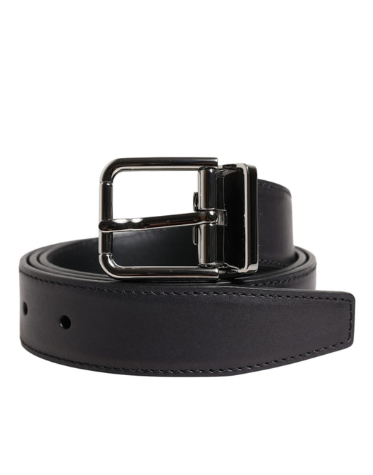 Cinturón Dolce & Gabbana Negro de Piel de Becerro Clásica con Hebilla Plateada