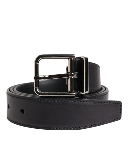 Cinturón Dolce & Gabbana Negro de Piel de Becerro Clásica con Hebilla Plateada
