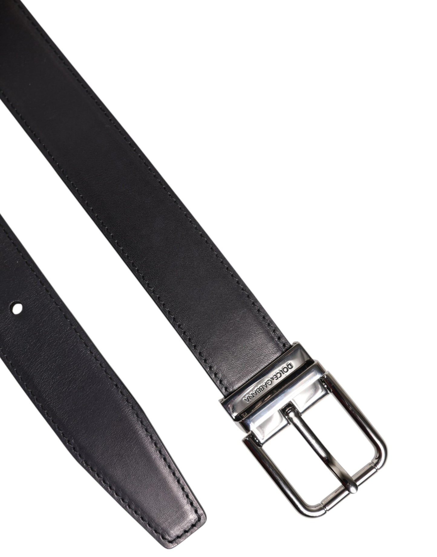 Cinturón Dolce & Gabbana Negro de Piel de Becerro Clásica con Hebilla Plateada