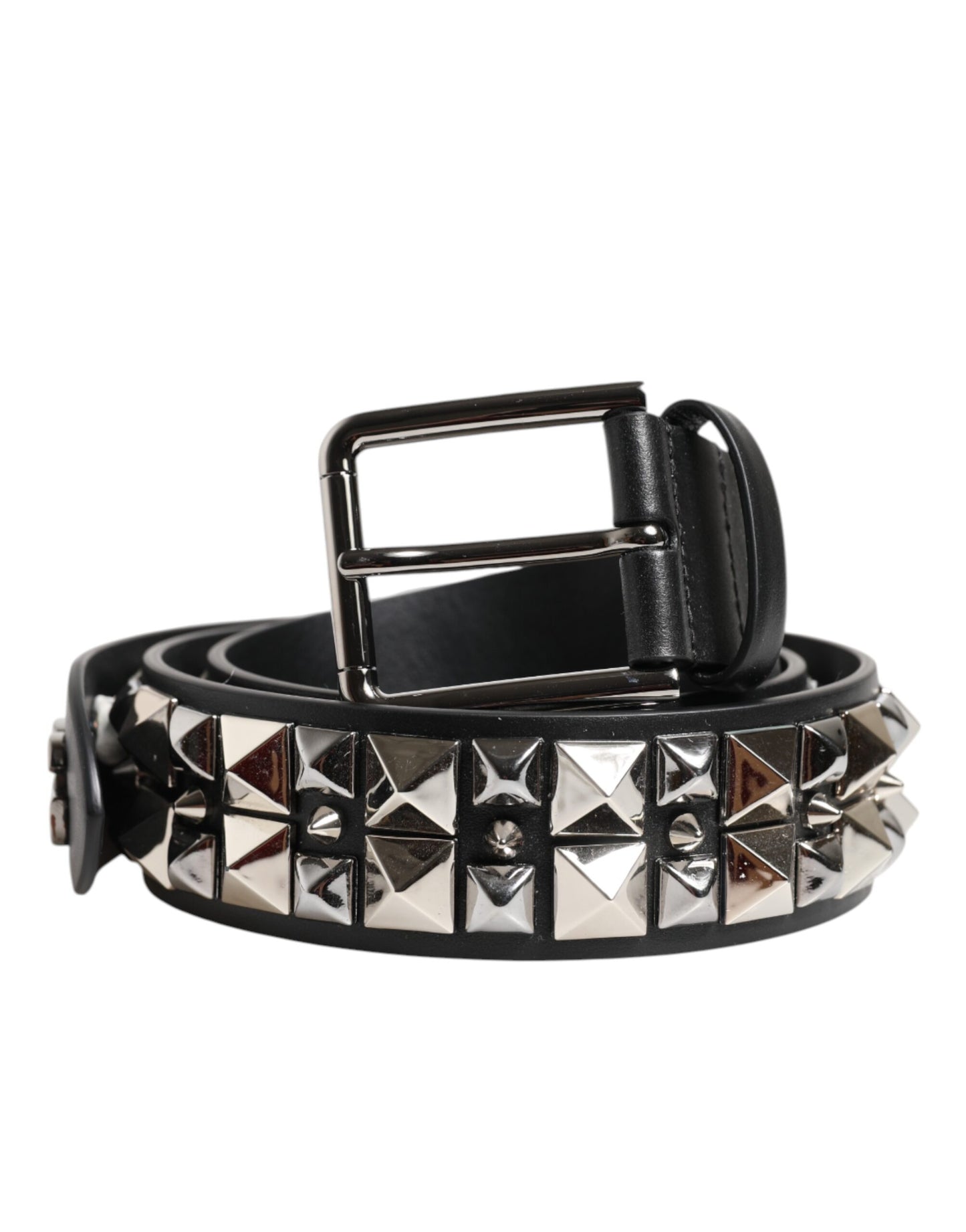 Cinturón Dolce & Gabbana de piel de becerro negra con hebilla plateada con tachuelas