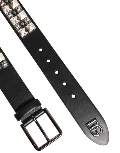 Cinturón Dolce & Gabbana de piel de becerro negra con hebilla plateada con tachuelas