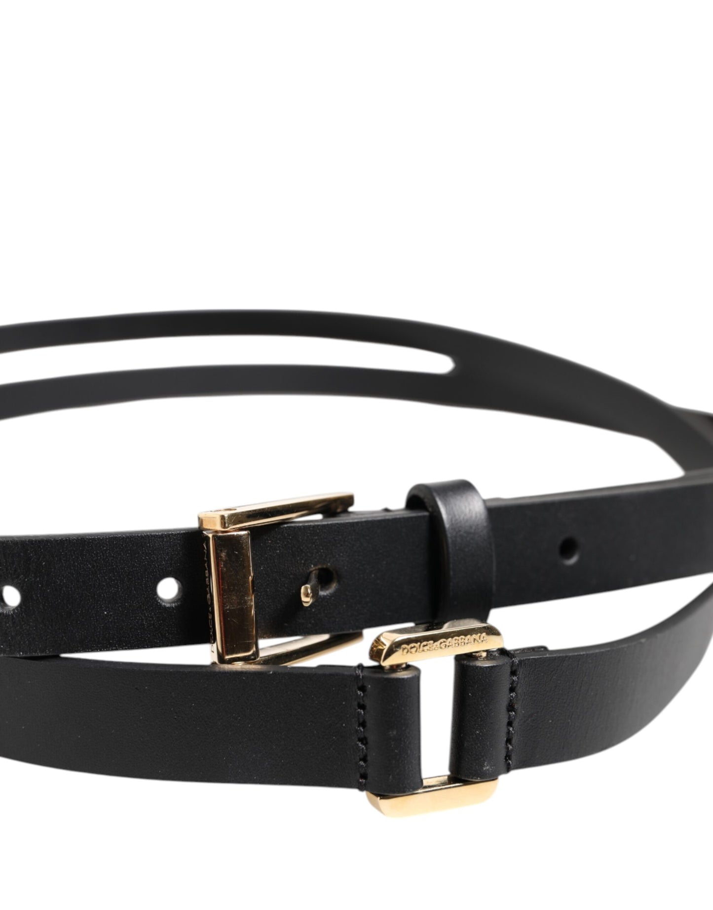 Cinturón Dolce & Gabbana Negro de Cuero con Doble Correa y Hebilla Dorada