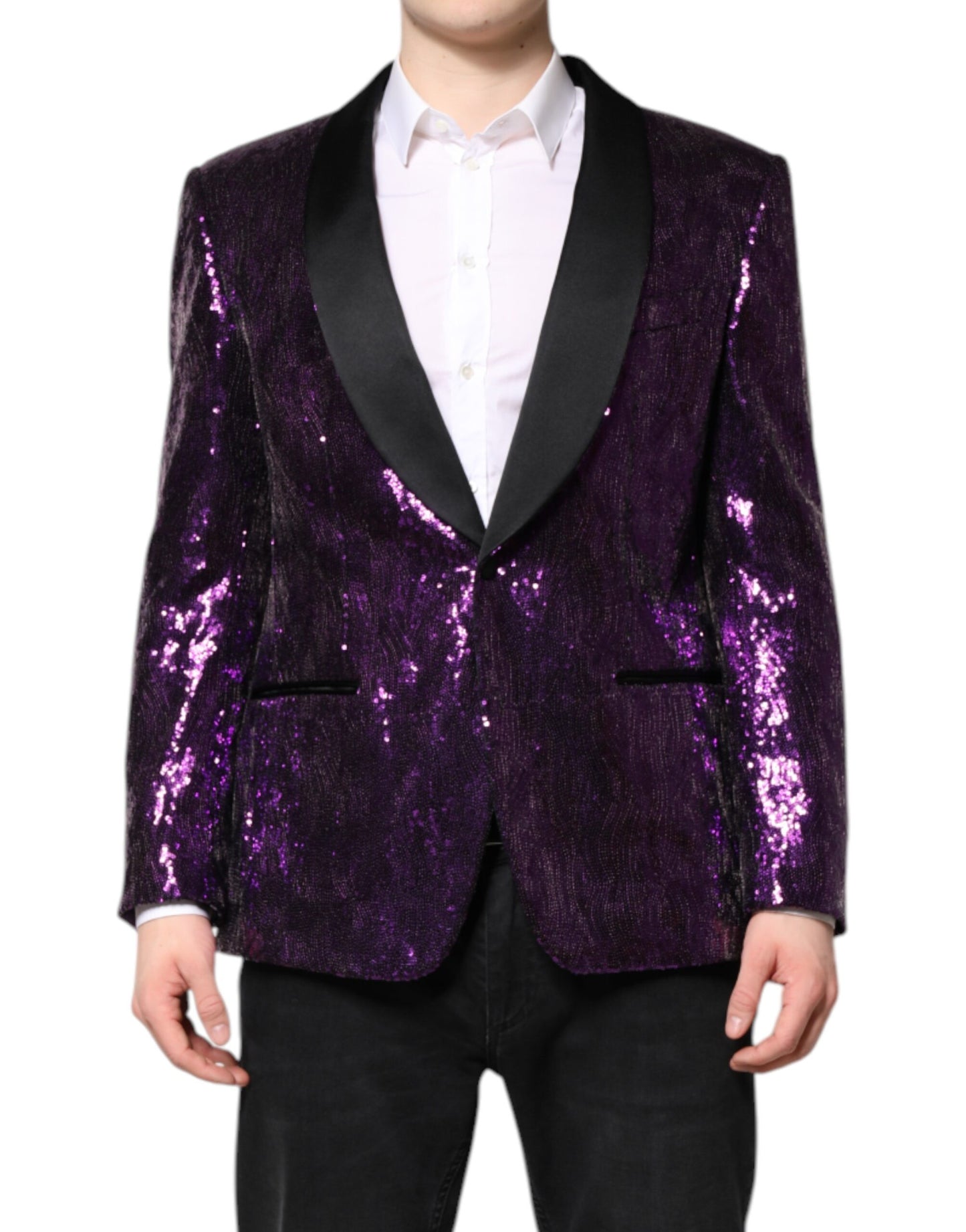 Dolce & Gabbana SICILIA Abrigo Chaqueta Morado con Lentejuelas