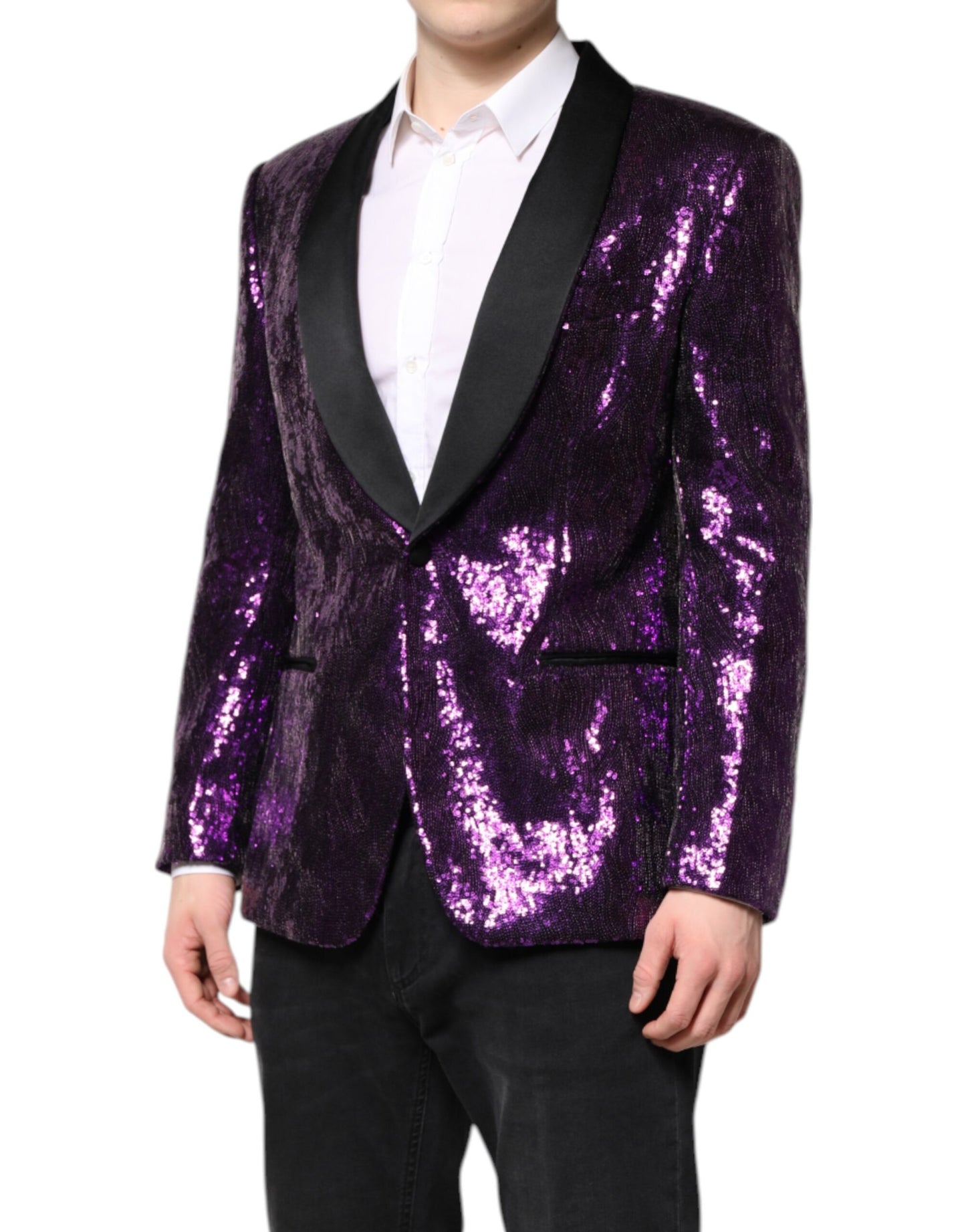 Dolce & Gabbana SICILIA Abrigo Chaqueta Morado con Lentejuelas