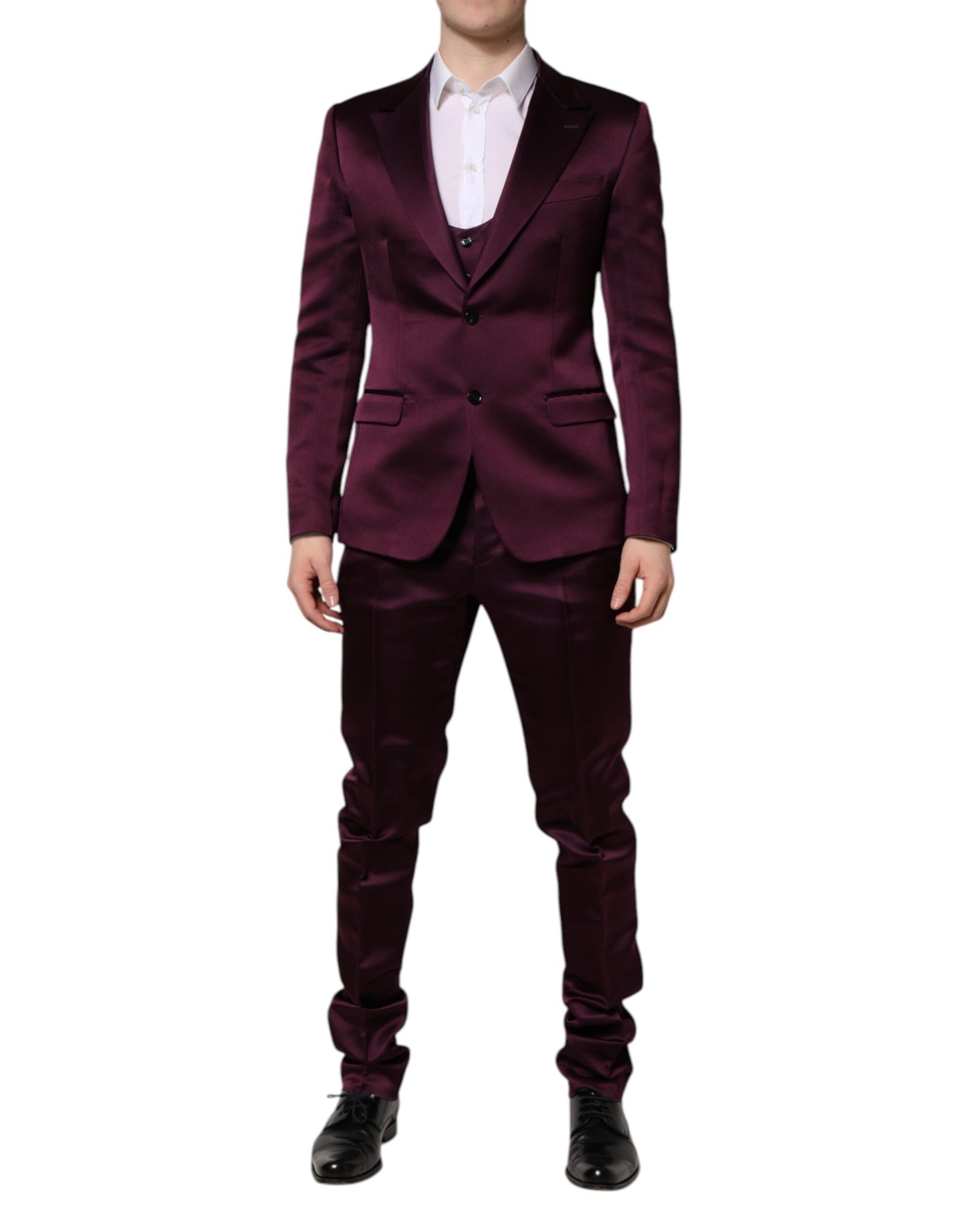 Traje de 3 piezas Dolce & Gabbana de seda morado oscuro con un solo botón