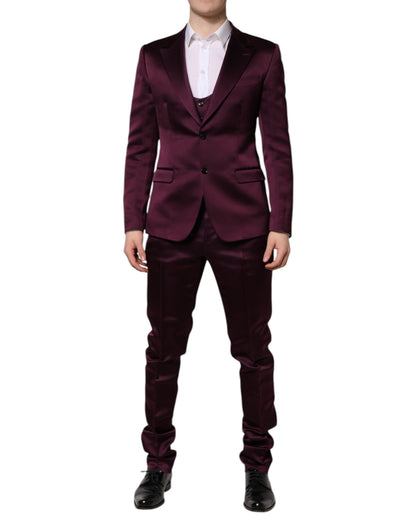Traje de 3 piezas Dolce & Gabbana de seda morado oscuro con un solo botón