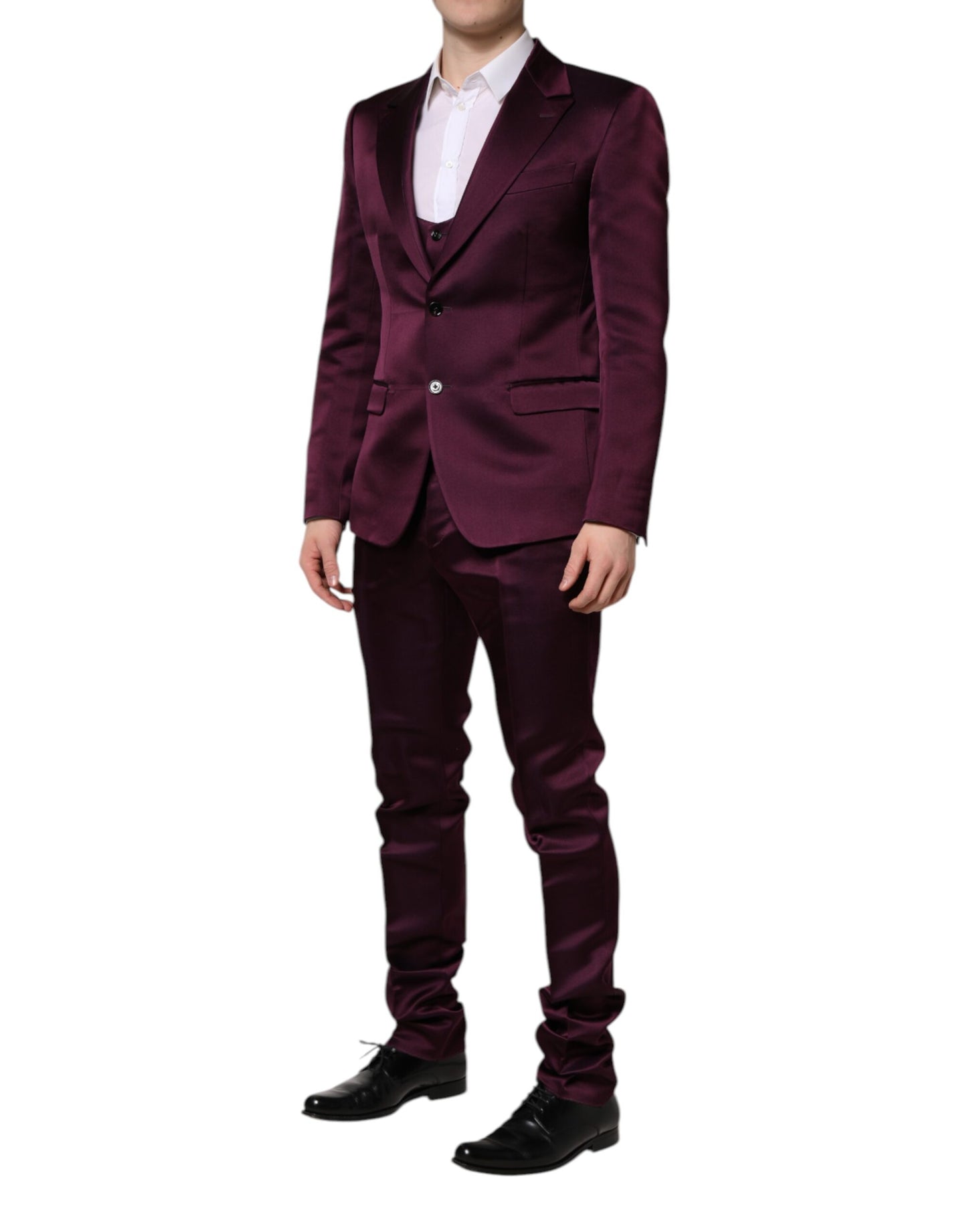 Traje de 3 piezas Dolce & Gabbana de seda morado oscuro con un solo botón