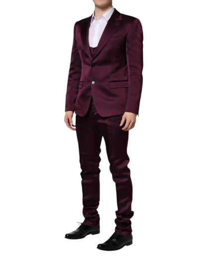 Traje de 3 piezas Dolce & Gabbana de seda morado oscuro con un solo botón