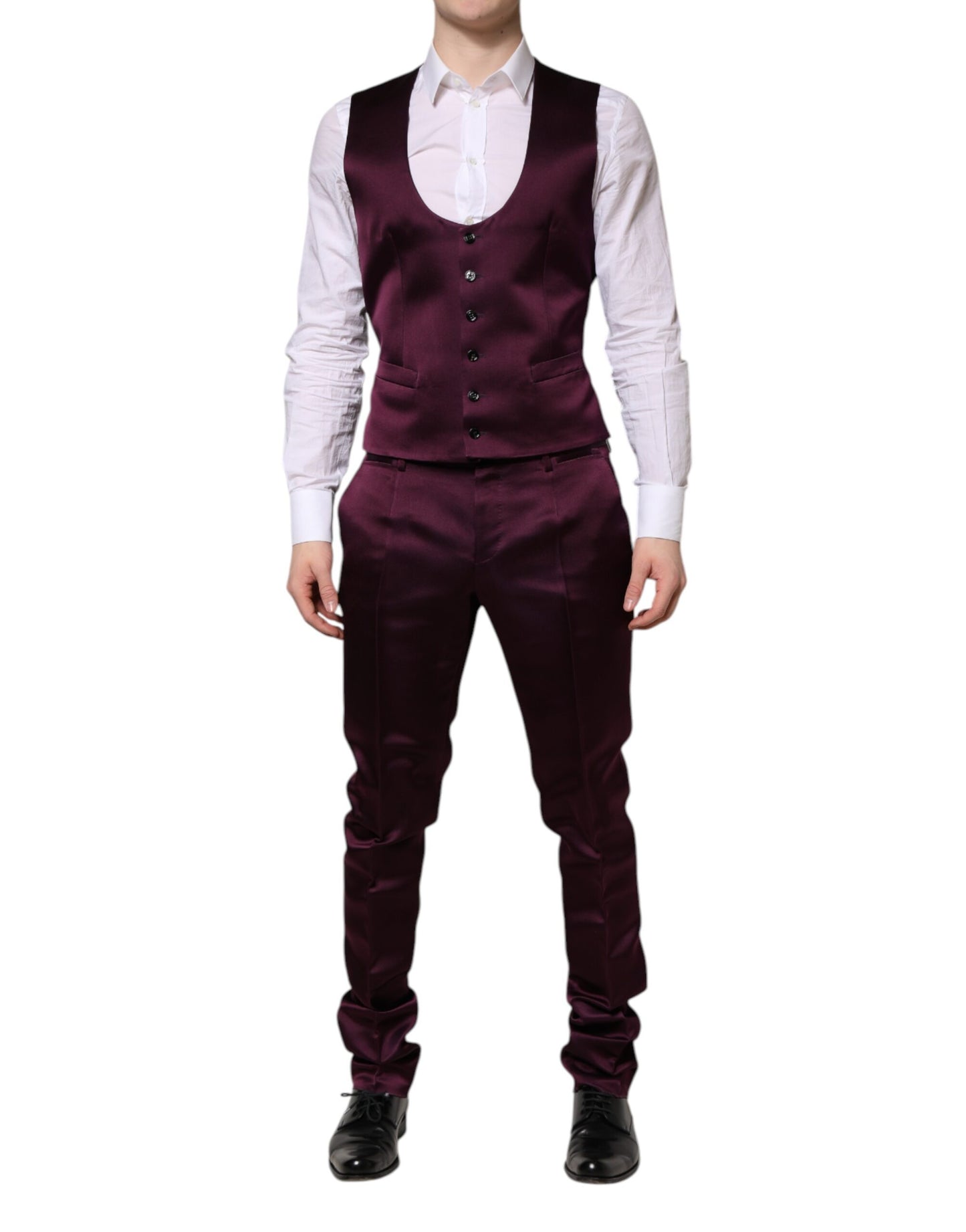 Traje de 3 piezas Dolce & Gabbana de seda morado oscuro con un solo botón