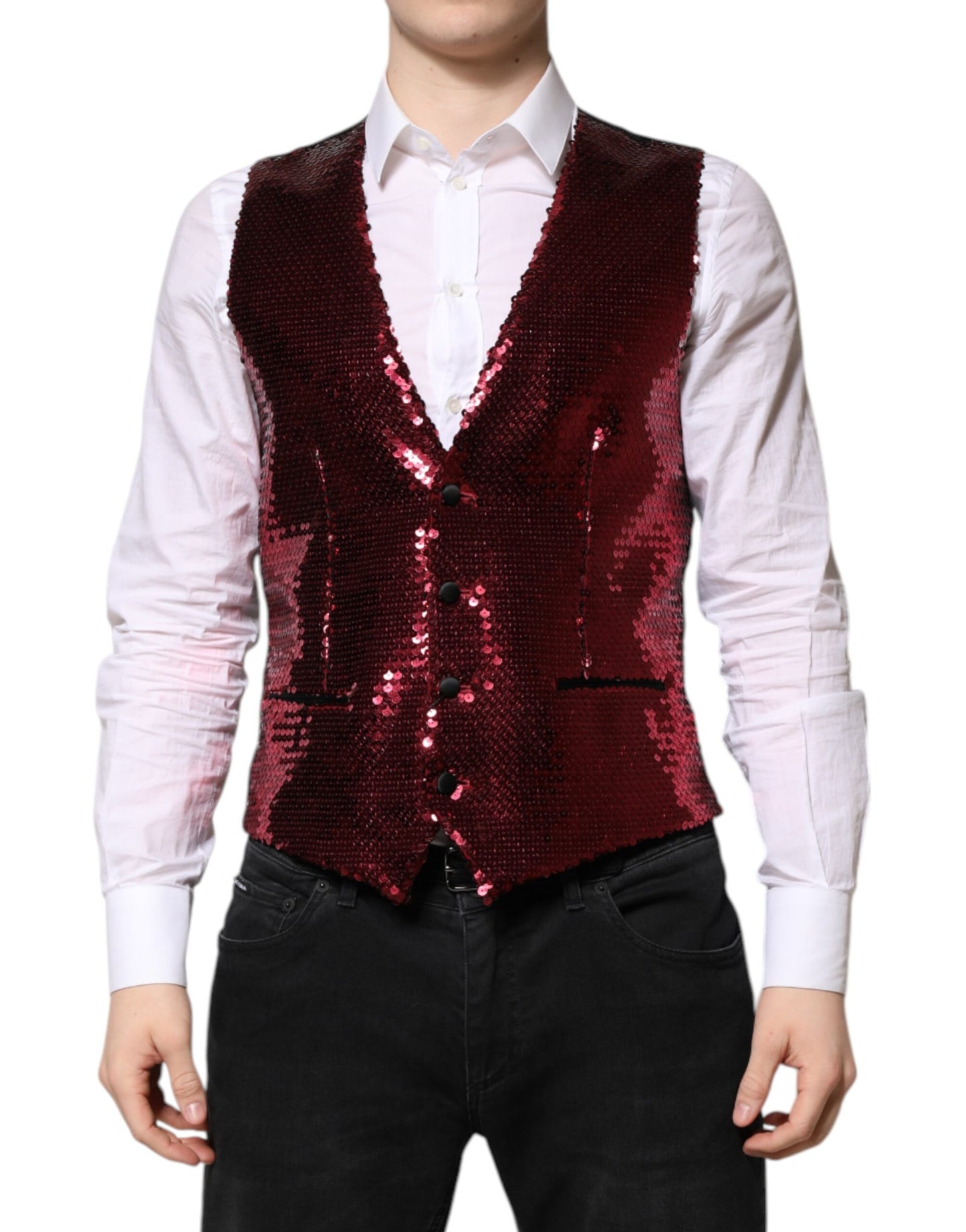 Chaleco de vestir formal de hombre con lentejuelas rojas de Dolce & Gabbana