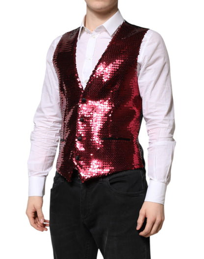 Chaleco de vestir formal de hombre con lentejuelas rojas de Dolce & Gabbana