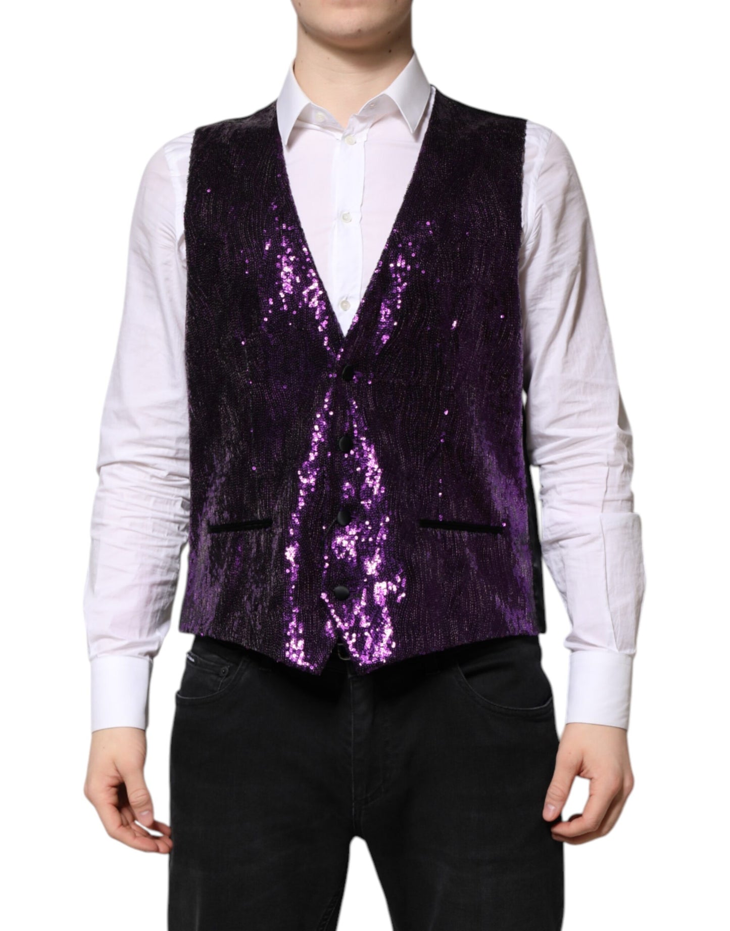 Chaleco formal Dolce & Gabbana morado de lentejuelas