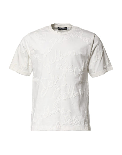Camiseta Dolce & Gabbana de cuello redondo en algodón blanco con logo grabado