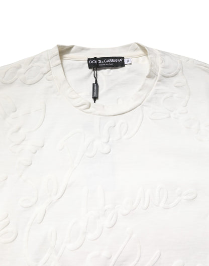 Camiseta Dolce & Gabbana de cuello redondo en algodón blanco con logo grabado