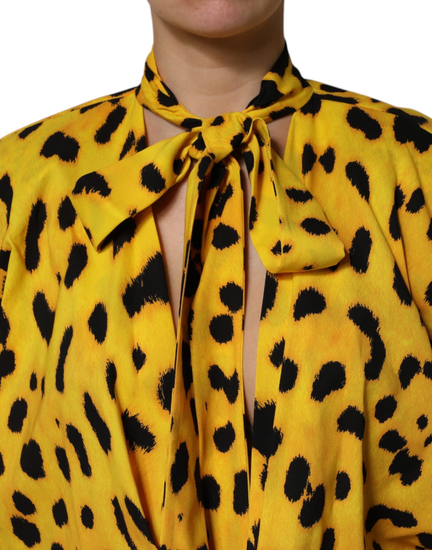 Vestido mono de manga larga con estampado de leopardo amarillo de Dolce & Gabbana