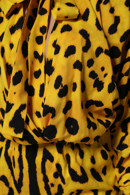 Vestido mono de manga larga con estampado de leopardo amarillo de Dolce & Gabbana