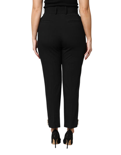 Pantalones de cintura alta cónicos con cremallera de lana negra de Dolce & Gabbana