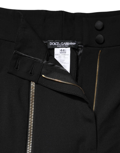 Pantalones de cintura alta cónicos con cremallera de lana negra de Dolce & Gabbana