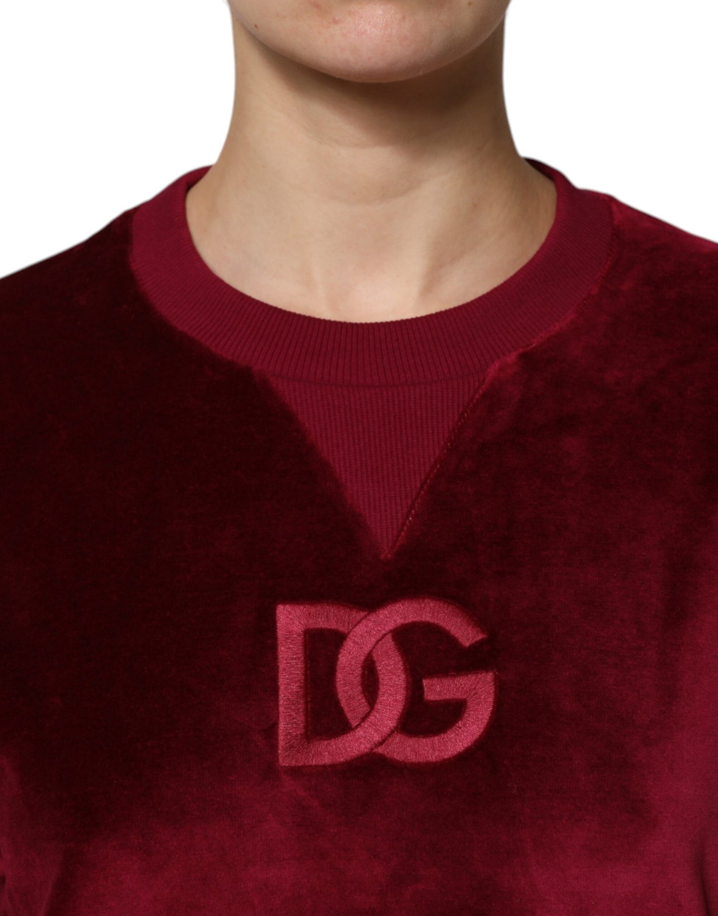 Suéter Dolce & Gabbana de terciopelo de algodón rojo con cuello redondo