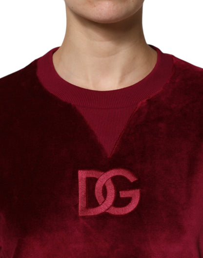 Suéter Dolce & Gabbana de terciopelo de algodón rojo con cuello redondo