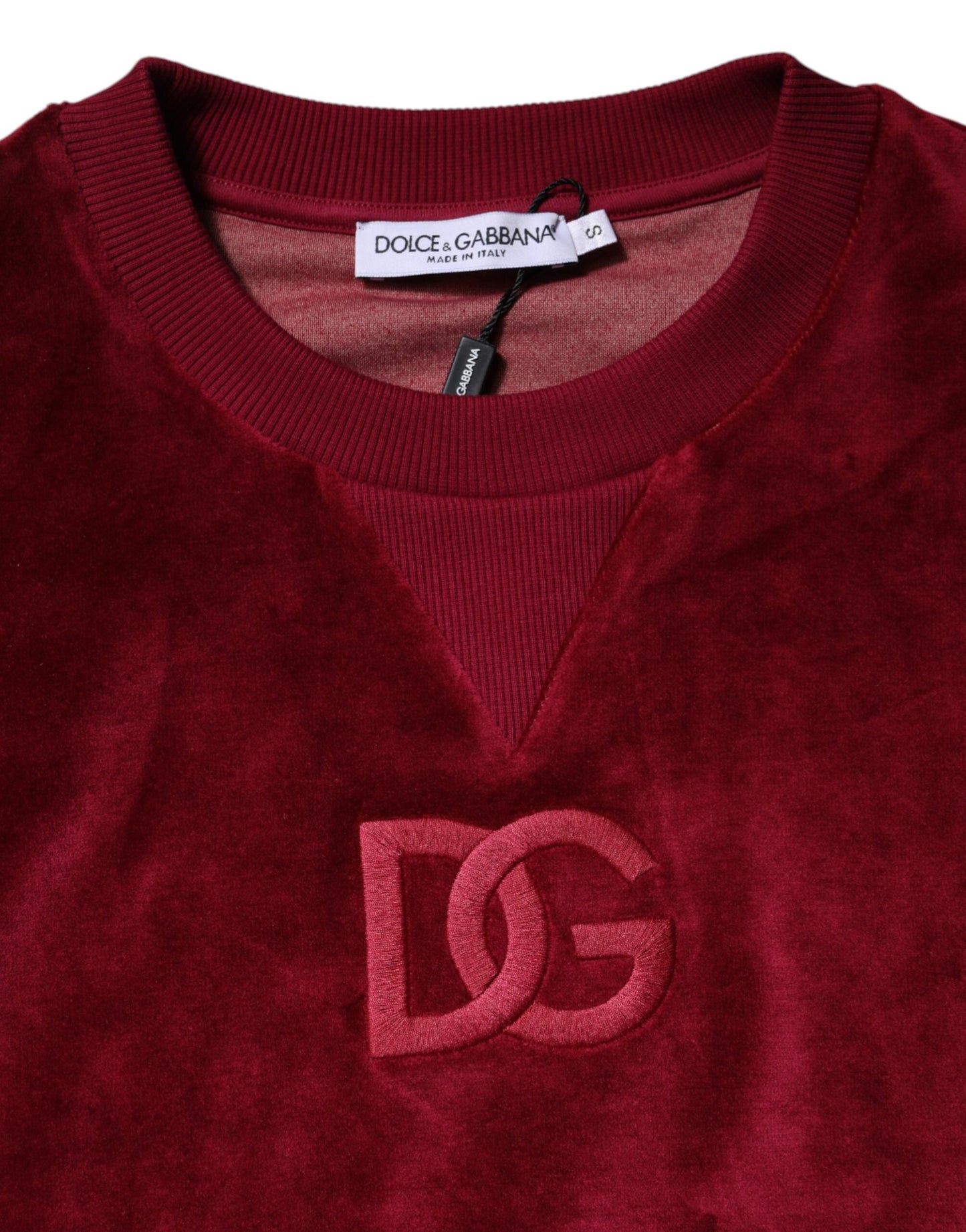 Suéter Dolce & Gabbana de terciopelo de algodón rojo con cuello redondo