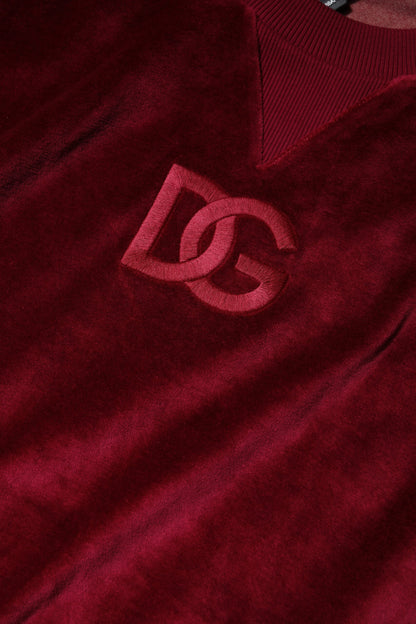 Suéter Dolce & Gabbana de terciopelo de algodón rojo con cuello redondo