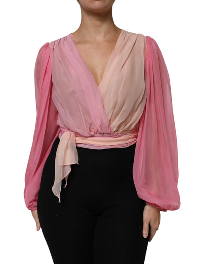 Blusa Dolce & Gabbana rosa de manga larga con escote pronunciado en V
